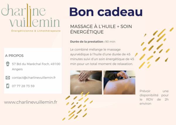 Bon cadeau pour un massage à l'huile + soin énergétique